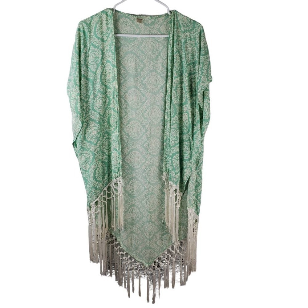 Do Everything In Love Boho Fringe Kimono One Size Festival Beach Cover Up Resort